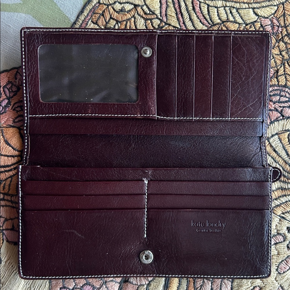 Kate Landry Classic Burgundy Genuine Leather Long Bi fold Wallet - Picture 3 of 4